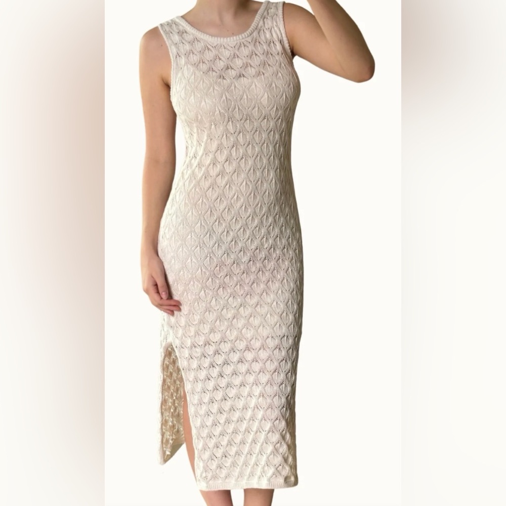Olive & Oak Cream Textured Midi Dress M